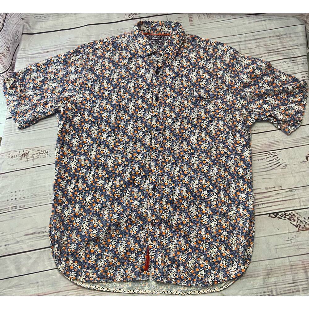 Visconti Black Shirt Mens M Geometric Short Sleeve Button Up Preppy Lightweight